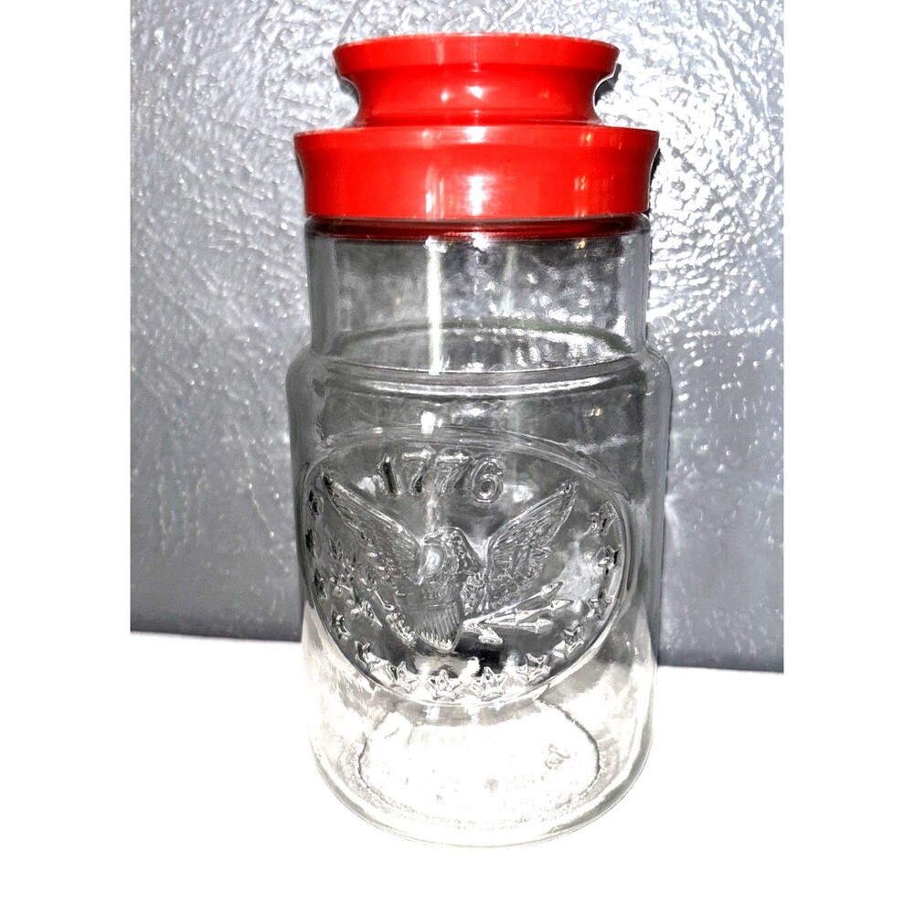 Maxwell House Coffee Glass Jar 1976 Anchor Hocking Canister Red Lid 1776 Flag